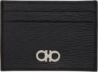 Ferragamo Black & Red Gancini Credit Card Holder In Nero Red