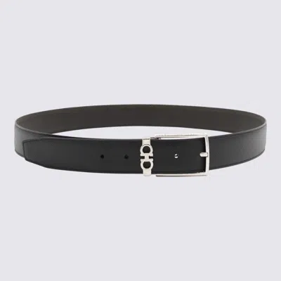 FERRAGAMO BLACK AND SILVER LEATHER BELT