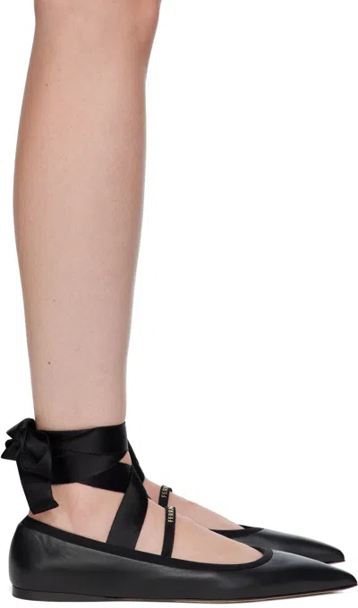 Ferragamo Black Ankle Ribbon Ballerina Flats