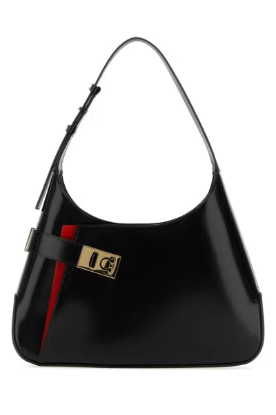 FERRAGAMO BLACK ARCH LARGE SHOULDER BAG