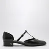 Ferragamo Linette Leather T-strap Ballerina Flats In Black