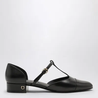 Ferragamo Black Ballerina With T-strap In Negro