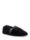 Ferragamo Black Ballerinas With Shearling Design And Buckle In Leather Woman In Black