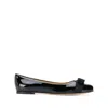 Ferragamo Glossy Leather Ballerinas With Bow Accent In Black