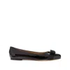 Ferragamo Glossy Leather Ballerinas With Bow Accent In Black