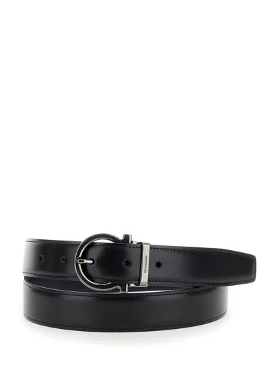 FERRAGAMO BLACK BELT WITH GANCINI BUCKLE IN LEATHER MAN