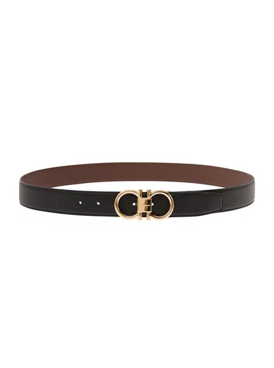 Ferragamo Gancini Reversible Belt In Black