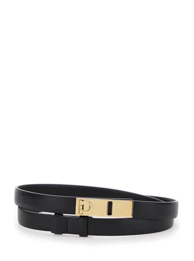 Ferragamo Black Belt With Gancini Detail On The Buckle In Leather Woman