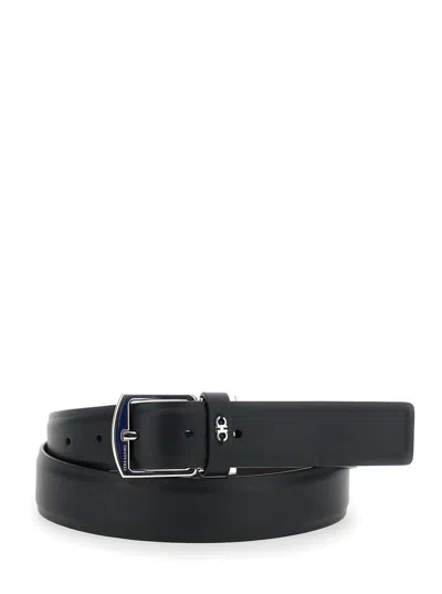 Ferragamo Black Belt With Gancini Detail On The Front And Adjustable Buckle In Leather Man In Multicolor