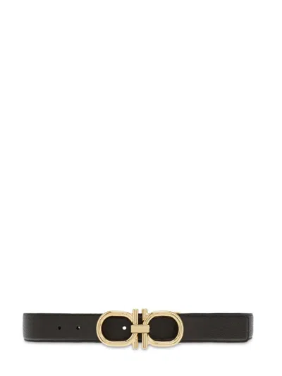 Ferragamo Black Belt With Polished Buckle Finish In Brown