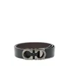 Ferragamo Adjustable Reversible Textured Belts In Black