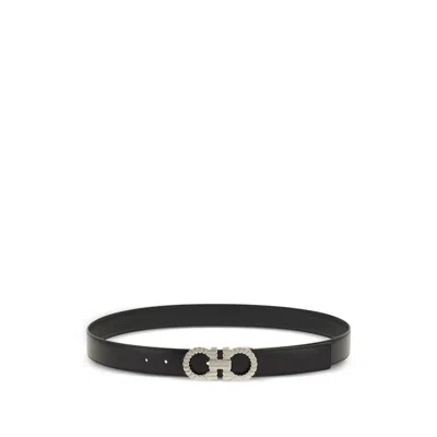 Ferragamo Reversible And Adjustable Gancini Belt In Black