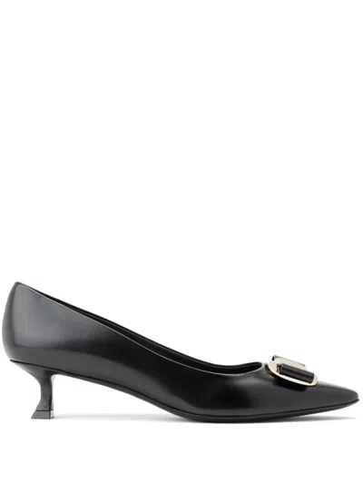 FERRAGAMO BLACK BLACK NEW VARA LEATHER PUMPS