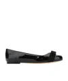 Ferragamo Varina Bow-embellished Patent-leather Ballet Flats In Black