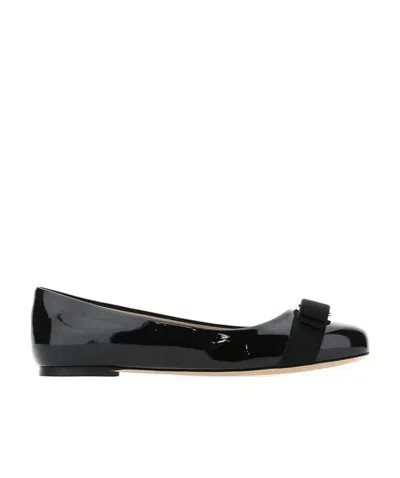 FERRAGAMO BLACK BOW DECORATED BALLET SHOES