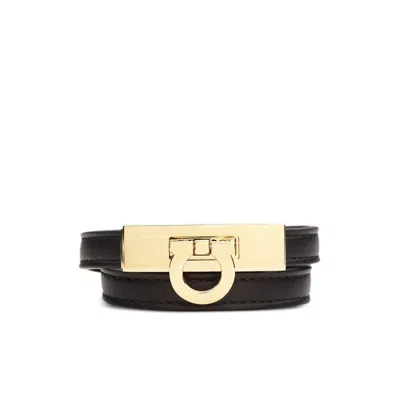 Ferragamo Gancini Black Double Twist Bracelet In Leather Woman