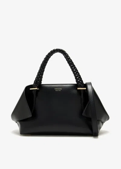 FERRAGAMO FERRAGAMO BLACK BRAIDED HANDLES BAG