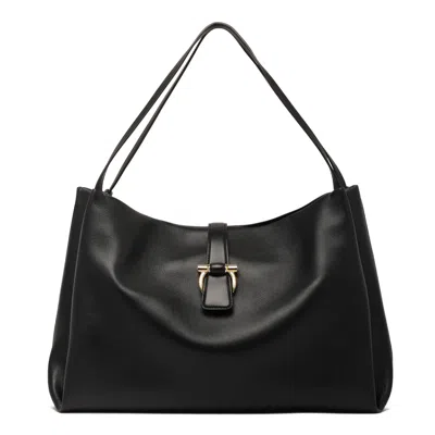FERRAGAMO FERRAGAMO BLACK CALF AND FABRIC