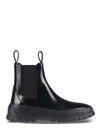Ferragamo Black Calf Leather Boots With Chunky Rubber Sole In Black