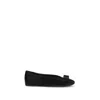 Ferragamo Black Calf Leather Bos Taurus Ballet Flats In Black