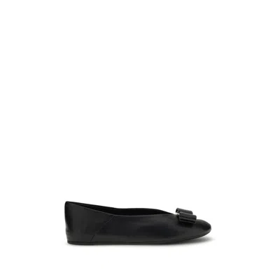 Ferragamo Black Calf Leather Bos Taurus Ballet Flats