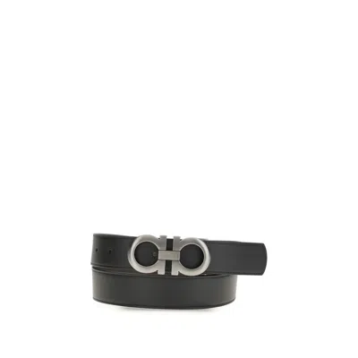 Ferragamo Men Double Belt In Black