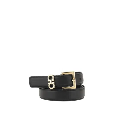 Ferragamo Calf Leather With Gancini Buckle Belt In Black
