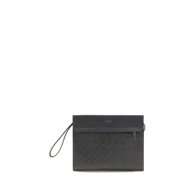 Ferragamo Black Calf Leather Bos Taurus Shoulder Bag