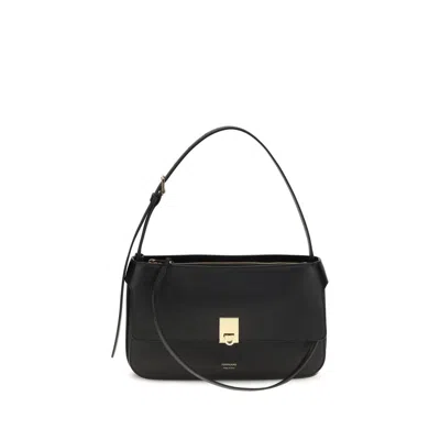 Ferragamo Black Calf Leather Bos Taurus Shoulder Bag In White