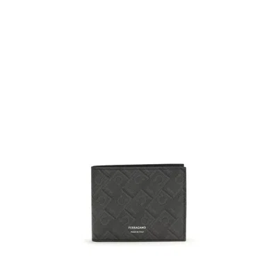 Ferragamo Black Calf Leather Bos Taurus Wallet In Pattern