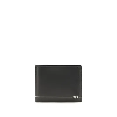 Ferragamo Black Calf Leather Bos Taurus Wallet In Blue