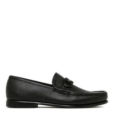 Ferragamo Black Calf Leather Flat Shoes