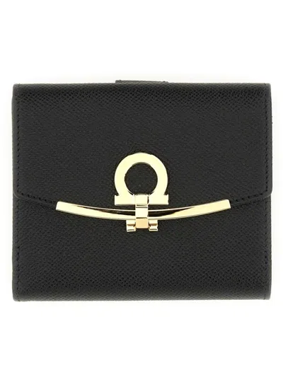 Ferragamo Black Calf Leather Gancini Wallet
