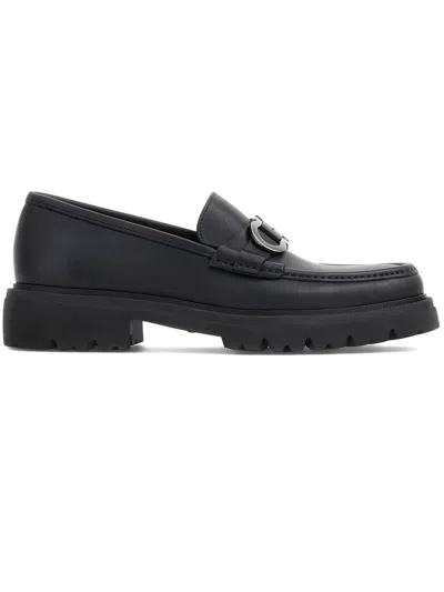 Ferragamo Gancini-buckle Leather Loafers In Black