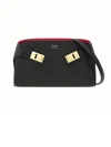 Ferragamo Black Calf Leather Mini Hug Cross Body Bag In Gray