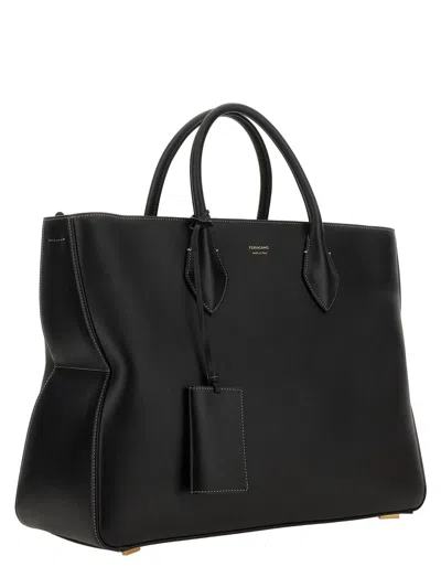 FERRAGAMO FERRAGAMO BLACK CALF NYLON HANDBAGS