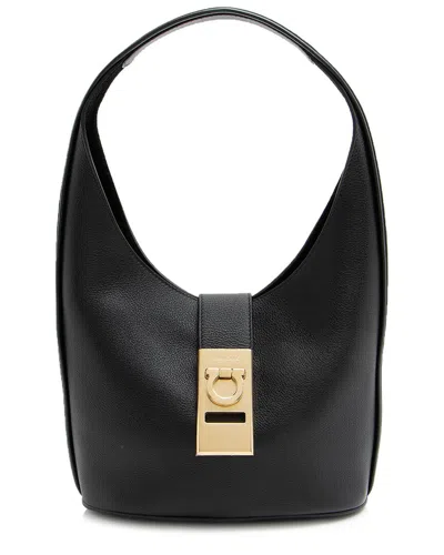Ferragamo Black Calfskin Archivo Gancio Medium Hobo Bag (authentic Pre-loved)