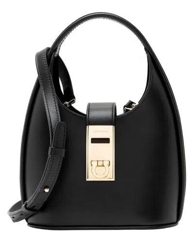 FERRAGAMO FERRAGAMO BLACK CALFSKIN GANCINI MINI HOBO (AUTHENTIC PRE-LOVED)
