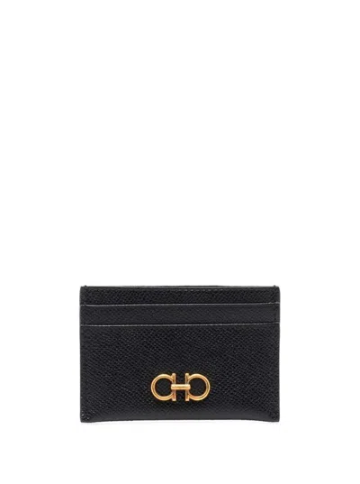 Ferragamo Black Card-holder With Gancini Detail