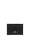 Ferragamo Black Card-holder With Gancini Detail In Hammered Leather Woman In Black