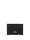 Ferragamo Black Card-holder With Gancini Detail In Hammered Leather Woman In Black