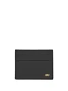 Ferragamo Black Card-holder With Micro Gancini Detail In Hammered Leather Man In Black