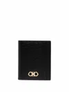 Ferragamo Black Cardholder With Gold-tone Gancini Logo In Calf Leather Man