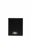 Ferragamo Black Cardholder With Gold-tone Gancini Logo In Calf Leather Man In Black