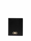 Ferragamo Black Cardholder With Gold-tone Gancini Logo In Calf Leather Man In Black