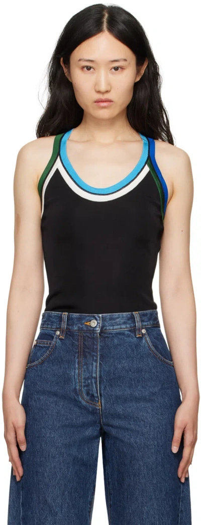 Ferragamo Black Contrasting Trim Tank Top In 002 Nero/cerulian