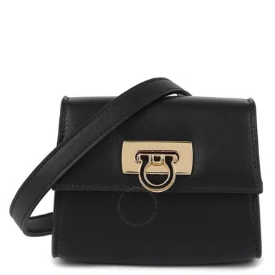 Ferragamo Black Credit Card Holder With Shoulder Strap