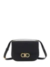 Ferragamo Women Black Crossbody Bag With Double Gancini Plaque On The Front In Grained Leather Woman In Black