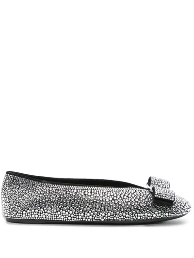Ferragamo Black Crystal Bow Flats