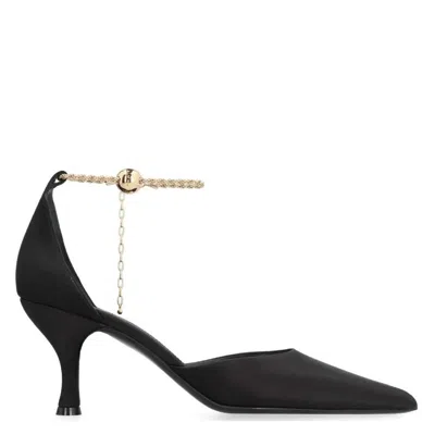 FERRAGAMO FERRAGAMO BLACK DANA 70 ANKLE CHAIN PUMPS